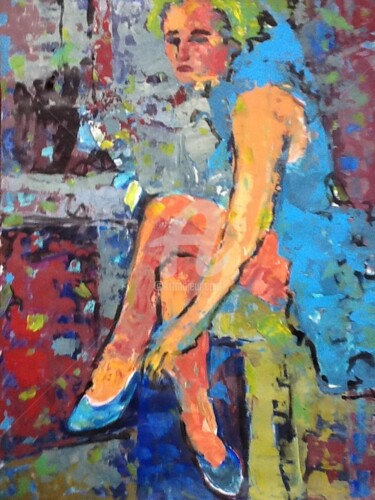 Painting titled "Lady in blue" by Rodica, Original Artwork
