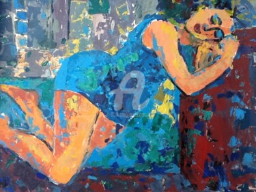 Painting titled "Lady in blue" by Rodica, Original Artwork