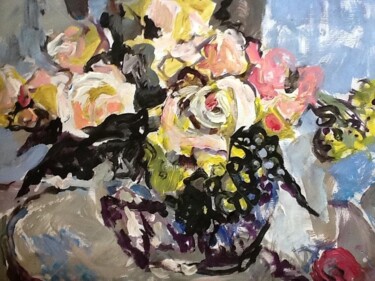 Painting titled "white roses" by Rodica, Original Artwork, Acrylic
