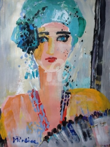 Painting titled "Lady Portrait" by Rodica, Original Artwork, Acrylic