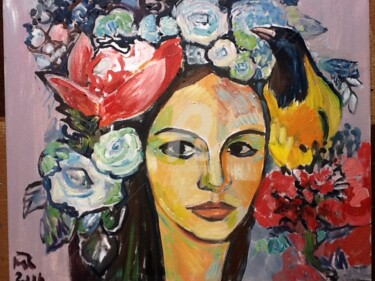 Pintura intitulada "Self Portrait with…" por Rodica, Obras de arte originais