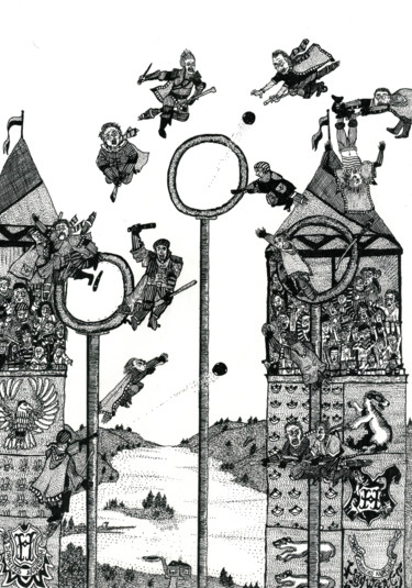 Рисунок под названием "Quidditch" - Никита Родин, Подлинное произведение искусства, Гелевая ручка