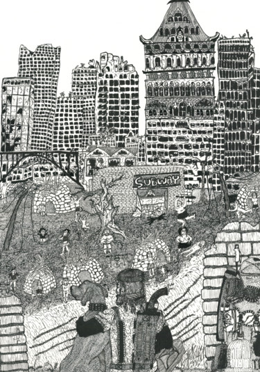 Рисунок под названием "Ending The World" - Никита Родин, Подлинное произведение искусства, Гелевая ручка