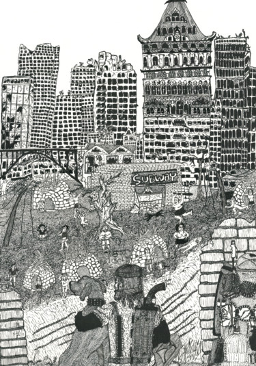 Dibujo titulada "Ending The World" por Никита Родин, Obra de arte original, Pluma de gel