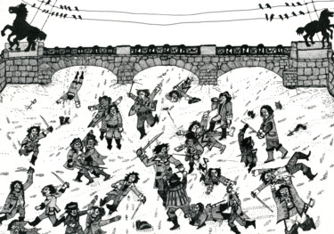 Рисунок под названием "The battle of the a…" - Никита Родин, Подлинное произведение искусства, Гелевая ручка