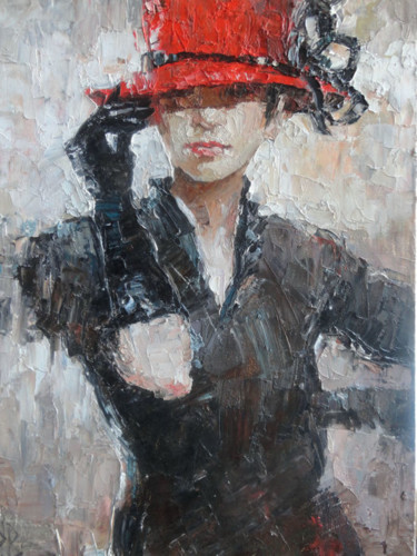 Painting titled "Women in red hat" by Rodion, Original Artwork