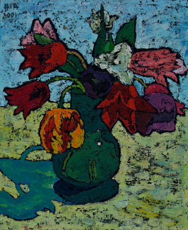 Картина под названием "Тюльпаны" - Родион Андросов, Подлинное произведение искусства, Масло