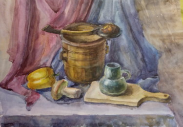 Painting titled "Кухонный натюрморт" by Polina Rodionova, Original Artwork, Watercolor