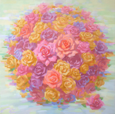 Painting titled "Planet of roses" by Yuriy Sidorenko, Original Artwork, Acrylic Mounted on Wood Stretcher frame