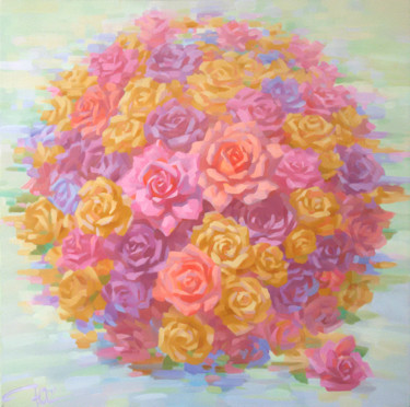 Malerei mit dem Titel "Planet of roses" von Yuriy Sidorenko, Original-Kunstwerk, Acryl Auf Keilrahmen aus Holz montiert