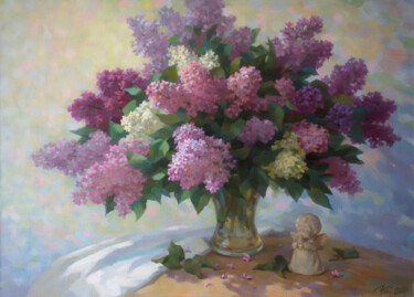 Painting titled "Spring 2020" by Yuriy Sidorenko, Original Artwork, Oil Mounted on Wood Stretcher frame