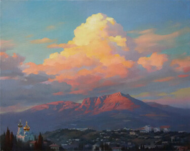 Painting titled "Sunset spirit" by Yuriy Sidorenko, Original Artwork, Oil Mounted on Wood Stretcher frame