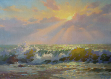 Painting titled "New day" by Yuriy Sidorenko, Original Artwork, Oil Mounted on Wood Stretcher frame