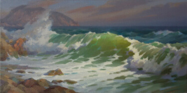 Painting titled "Surf. Gurzuf." by Yuriy Sidorenko, Original Artwork, Oil Mounted on Wood Stretcher frame