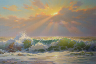 Painting titled "Warm morning" by Yuriy Sidorenko, Original Artwork, Oil Mounted on Wood Stretcher frame