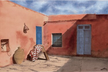 Zeichnungen mit dem Titel "arab yard" von Rodolfo Aldi, Original-Kunstwerk, Pastell