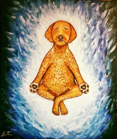 le chien bouddhiste de pixelus Peinture intitulée "le chien bouddhiste…" par Rodolphe Quinet, Œuvre d'art originale, Huile Monté sur Châssis