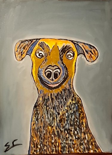 Le chien de l abbe Pierre ! Peinture intitulée "Le chien de l abbe…" par Rodolphe Quinet, Œuvre d'art originale, Huile Monté sur Châssis