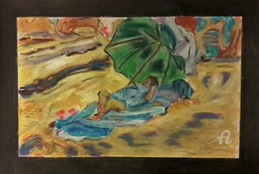 Dessin intitulée "Femme au parasol" par Rodolphe Lavayssiere, Œuvre d'art originale, Stylo à bille