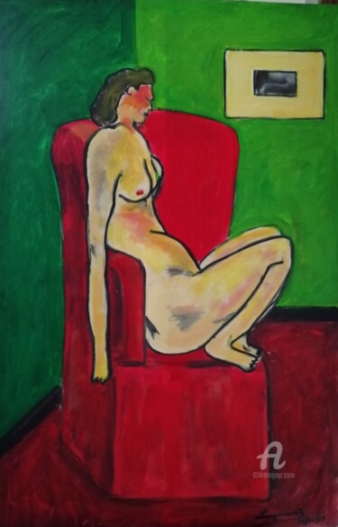 Painting titled "Femme sur un fauteu…" by Rodolphe Lavayssiere, Original Artwork, Acrylic