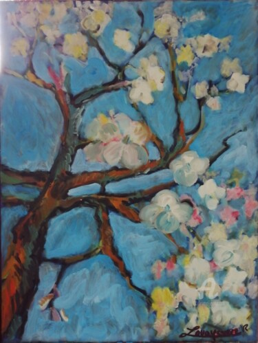 Painting titled "Cerisier en fleurs" by Rodolphe Lavayssiere, Original Artwork, Oil