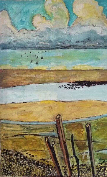 Painting titled "Bord de mer, soleil…" by Rodolphe Lavayssiere, Original Artwork, Acrylic