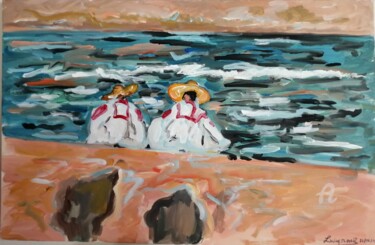 Painting titled "Deux femmes bord de…" by Rodolphe Lavayssiere, Original Artwork, Acrylic