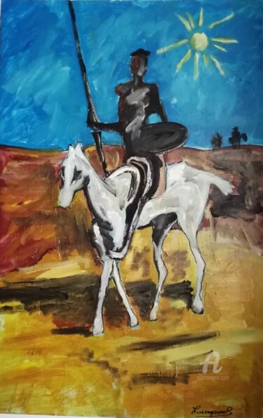 Painting titled "Don Quichotte contr…" by Rodolphe Lavayssiere, Original Artwork, Acrylic