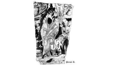 Dessin intitulée "Univers à Capuche" par Rodolphe Persée, Œuvre d'art originale, Crayon