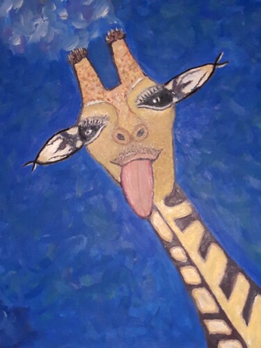 Painting titled "girafe Albert Einst…" by Rodolphe Quinet, Original Artwork, Oil Mounted on Wood Stretcher frame