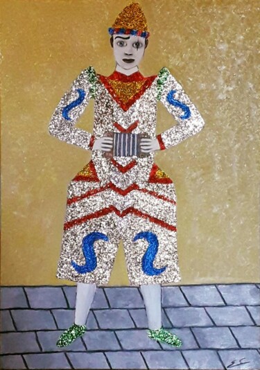 Schilderij getiteld "clown-blanc de pixe…" door Rodolphe Quinet, Origineel Kunstwerk, Olie Gemonteerd op Frame voor houten b…