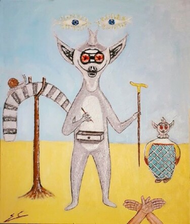 Pintura intitulada "le lémurien de Dali…" por Rodolphe Quinet, Obras de arte originais, Óleo