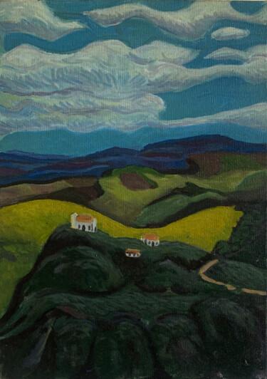 Schilderij getiteld "Montanhas com igreja" door Rodrigo Brasil, Origineel Kunstwerk, Acryl