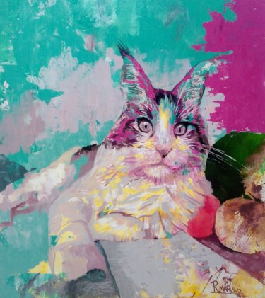 Картина под названием "Painting Acrylic Cat" - Rodrigo Mariano Da Silva Barbosa, Подлинное произведение искусства, Акрил