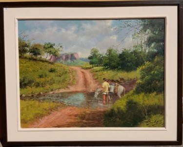 Pintura intitulada "Hora de refrescar /…" por Clóvis Pescio, Obras de arte originais, Óleo