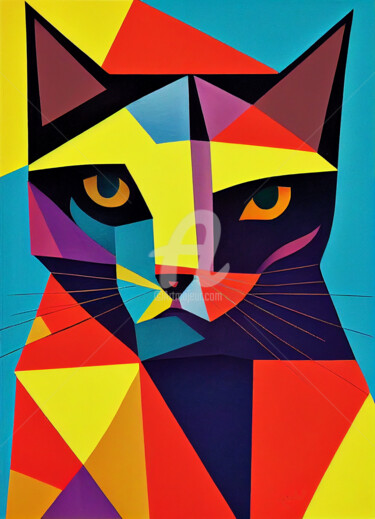 Digitale Kunst getiteld "O gato" door Rodrigo Teixeira, Origineel Kunstwerk, Digitaal Schilderwerk