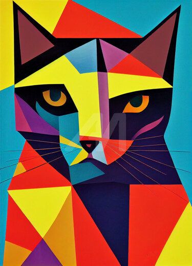 Arts numériques intitulée "O gato" par Rodrigo Teixeira, Œuvre d'art originale, Peinture numérique