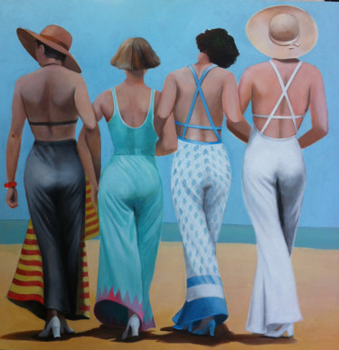 Pintura intitulada "beach-pyjamas.jpg" por Rod Stribley, Obras de arte originais, Acrílico