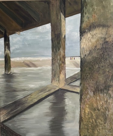 Pittura intitolato "Blankenberge pier" da Roel Beernaert, Opera d'arte originale, Olio Montato su Telaio per barella in legno