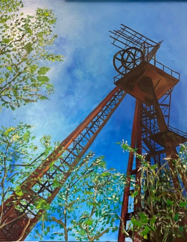 Malerei mit dem Titel "Le charbonnage à Ma…" von Roel Beernaert, Original-Kunstwerk, Öl Auf Keilrahmen aus Holz montiert