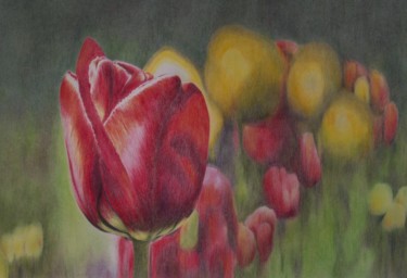 Schilderij getiteld "Tulpen" door Ronald Firla, Origineel Kunstwerk, Conté