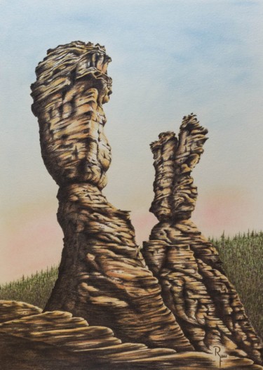 Painting titled "Die Herkulessäulen…" by Ronald Firla, Original Artwork, Conté