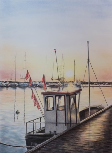 Painting titled "Sonnenaufgang am Ha…" by Ronald Firla, Original Artwork, Conté