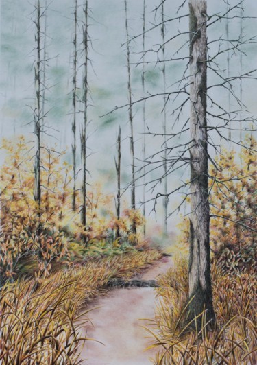 Pintura intitulada "Herbst im Wald der…" por Ronald Firla, Obras de arte originais, Conté