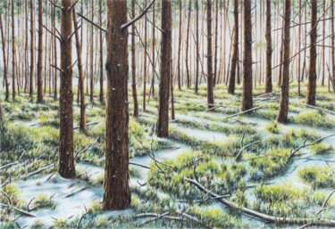 Malerei mit dem Titel "Erster Schnee" von Ronald Firla, Original-Kunstwerk, Conté-Buntstifte