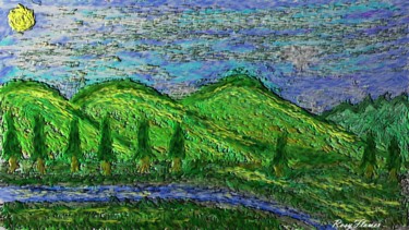 Arte digitale intitolato "Paesaggio di montag…" da Rosyflower, Opera d'arte originale, Pittura digitale