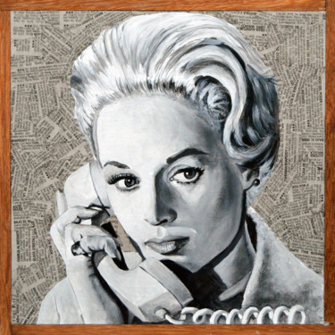Painting titled "TIPPI HEDREN" by Roge Fdez, Original Artwork, Acrylic Mounted on Wood Panel