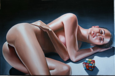 Malerei mit dem Titel "mujer con cubo de R…" von Rogelio Ramallo, Original-Kunstwerk, Öl