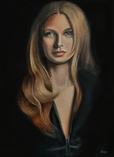 Painting titled "BLONDY" by Rogelio Ramallo, Original Artwork, Oil Mounted on Wood Stretcher frame