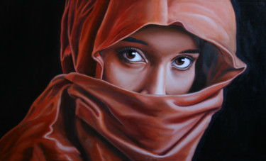 Peinture intitulée "mujer con burka" par Rogelio Ramallo, Œuvre d'art originale, Huile
